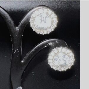 Rhinestone Halo Stud Earrings Sparkly Silver Tone Women's Jewelry